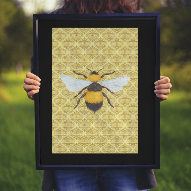 Watercolor Bee on Damask   Poster (Creator Uploaded)