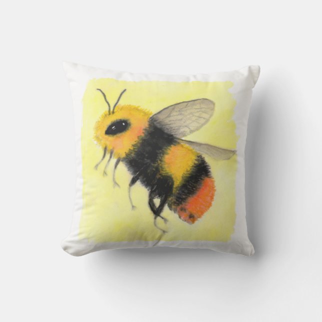 Watercolor Bee Outdoor Pillow (Front)