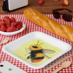 Watercolor Bee Paper Plate