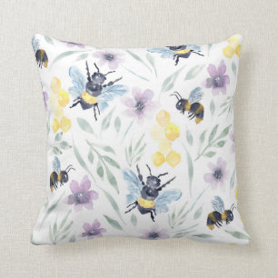 Watercolor Bee Pattern Cushion