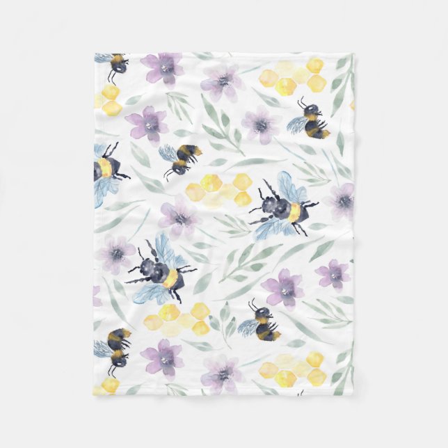 Watercolor Bee Pattern Fleece Blanket (Front)