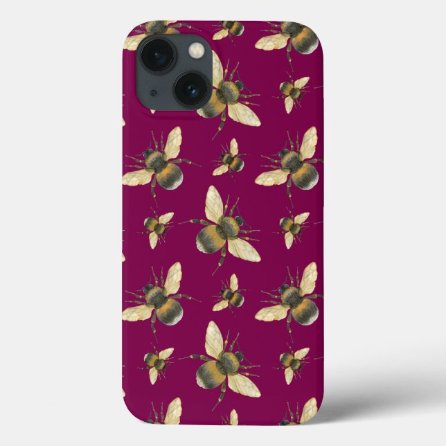 Watercolor Bee Pattern iPhone case (Back)