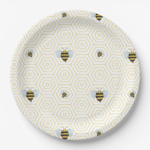 Watercolor Bee Pattern Paper Plate