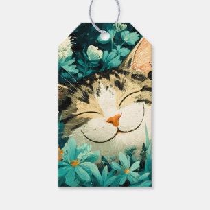 Watercolor Bee Sleeping Cat Flower Garden Gift Tags