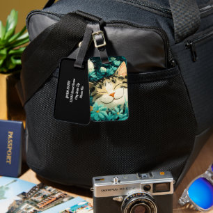 Watercolor Bee Sleeping Cat Flower Garden Luggage Tag