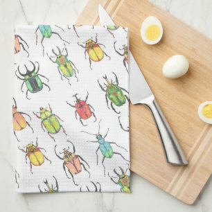Watercolor Beetle Love Bugs Spring Tea Towel