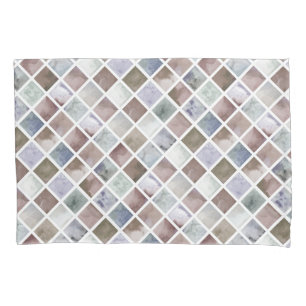 Watercolor . Beige and grey squares  Pillowcase