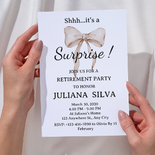 Watercolor Beige Bow Surprise Retirement Party  Invitation