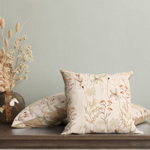 Watercolor Beige Wildflowers Cushion