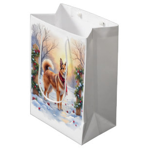 Watercolor Belgian Tervuren Garland Christmas Medium Gift Bag