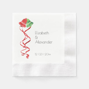 Watercolor Bell Christmas Wedding Cocktail Napkins