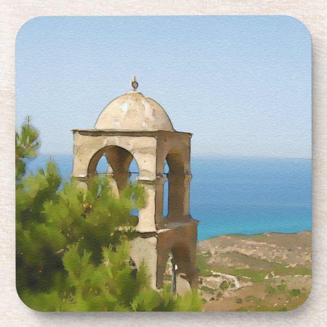 Watercolor bell tower coaster (Front)