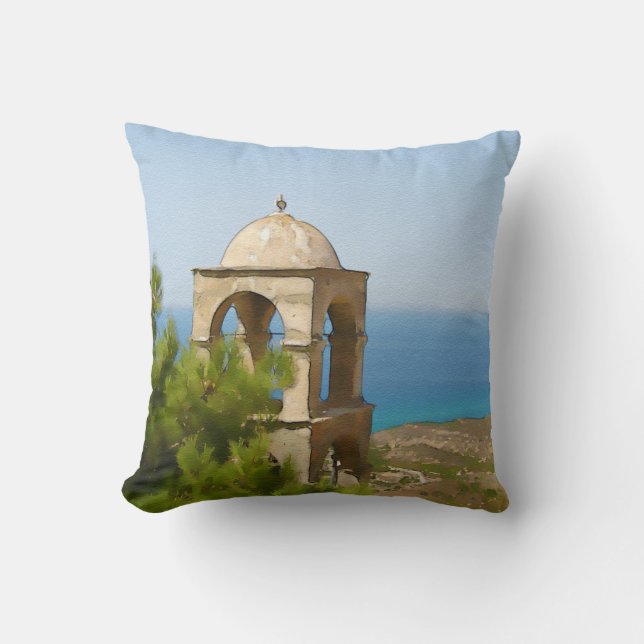 Watercolor bell tower cushion (Front)