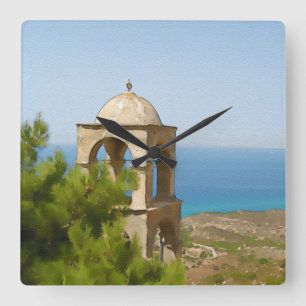 Watercolor bell tower square wall clock
