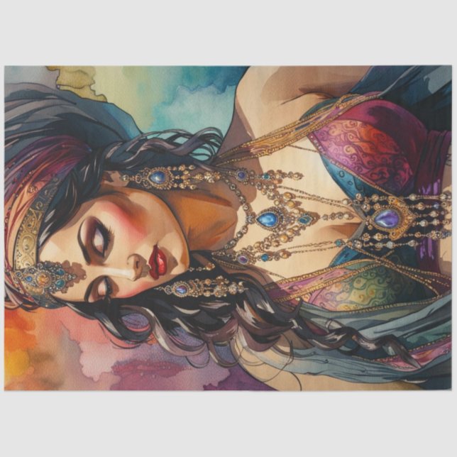 Watercolor Belly Dancer Decoupage Paper  (Front)