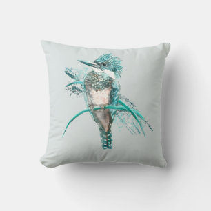 Watercolor  Belted Kingfisher Bird  Animal Cushion