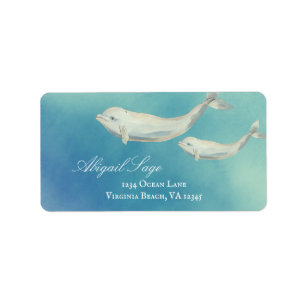 Watercolor Beluga Whale Mum and Calf Address Label