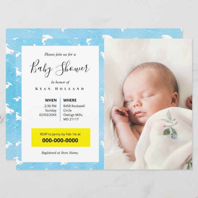 Watercolor Beluga Whale Personalised Photo Invitation (Front/Back)