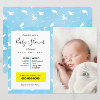 Watercolor Beluga Whale Personalised Photo Invitation