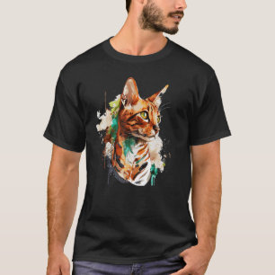 Watercolor Bengal Cat Colourful Cat T-Shirt