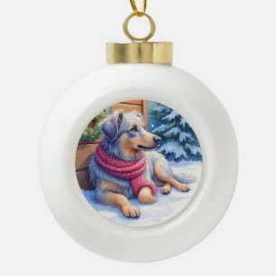 Watercolor Bergamasco Shepherd Cabin Christmas Ceramic Ball Christmas Ornament