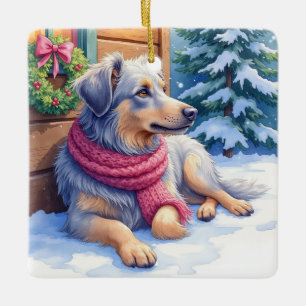 Watercolor Bergamasco Shepherd Cabin Christmas Ceramic Ornament