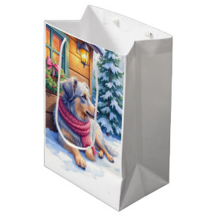 Watercolor Bergamasco Shepherd Cabin Christmas Medium Gift Bag