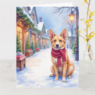 Watercolor Berger Picard Village Square Christmas  Card