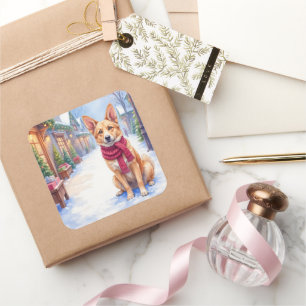 Watercolor Berger Picard Village Square Christmas  Square Sticker