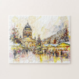 Watercolor Berlin Christmas Market Gendarmenmarkt Jigsaw Puzzle