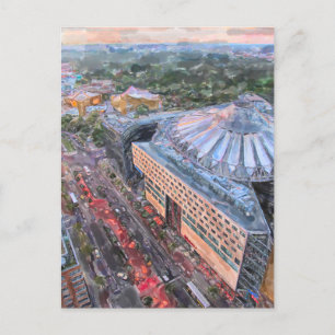 Watercolor Berlin. Evening over Sony Centre and Ti Postcard