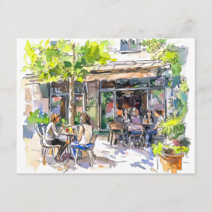 Watercolor Berlin Kreuzberg Summer Cafe Postcard