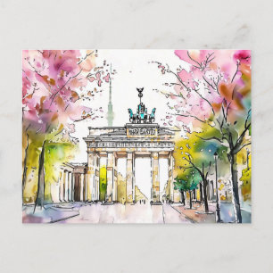 Watercolor Berlin Spring Brandenburg Gate Postcard