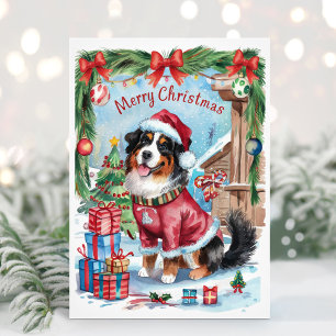Watercolor Bernese Mountain Dog Christmas Card