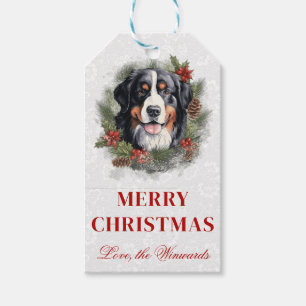 Watercolor Bernese Mountain Dog Christmas Gift Tags