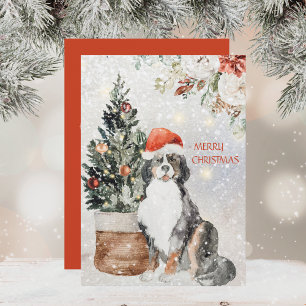Watercolor Bernese Mountain Dog Christmas Holiday Card