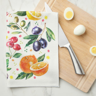 Watercolor Berries and Fruit Tea Towel