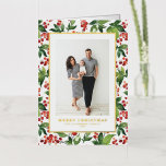 Watercolor Berries and Greenery Photo Christmas Foil Holiday Card<br><div class="desc">Merry Christmas! Send warm holiday greetings to your family and friends with this customisable gold foil Christmas card. It features watercolor Christmas pattern of red winterberries and greenery. Personalise this watercolor Christmas card by adding your own details. This botanical Christmas card is available in a variety of cardstock.</div>