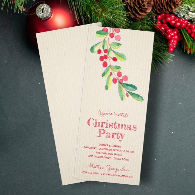 Watercolor Berries and Leaves Christmas Invitation (Creator Uploaded)