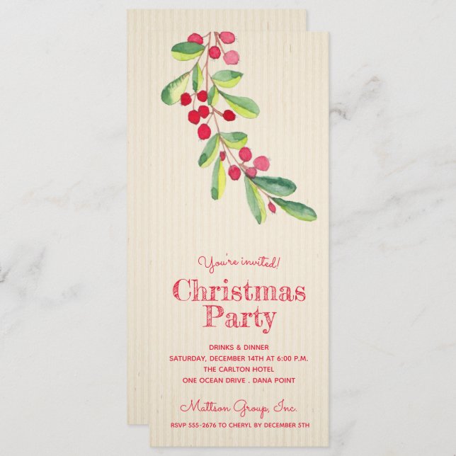 Watercolor Berries and Leaves Christmas Invites (Front/Back)