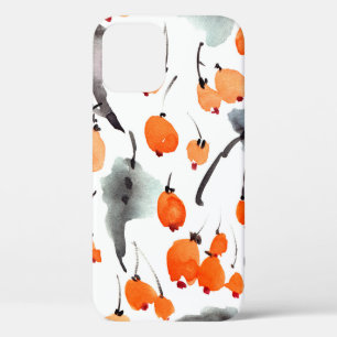 Watercolor berries and leaves illustration pattern iPhone 12 case