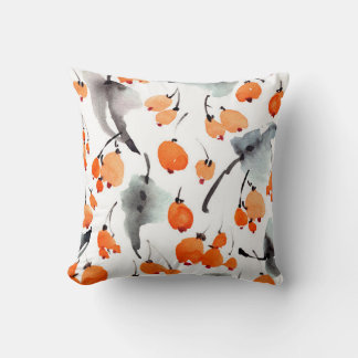 Watercolor berries and leaves illustration pattern cushion