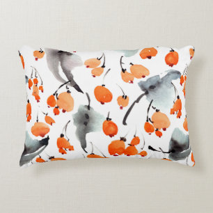 Watercolor berries and leaves illustration pattern decorative cushion