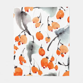 Watercolor berries and leaves illustration pattern fleece blanket
