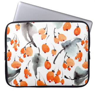 Watercolor berries and leaves illustration pattern laptop sleeve