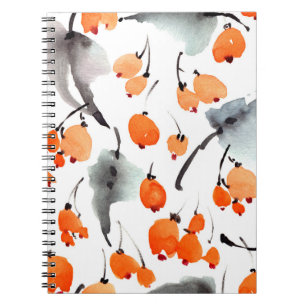 Watercolor berries and leaves illustration pattern notebook