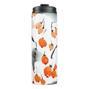 Watercolor berries and leaves illustration pattern thermal tumbler
