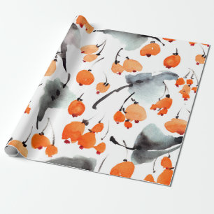 Watercolor berries and leaves illustration pattern wrapping paper