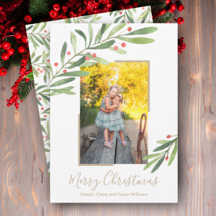 Watercolor Berries Christmas Photo Holiday Card