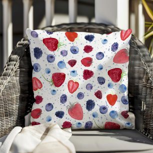 Watercolor Berries Colorful Summer Fruit Cushion